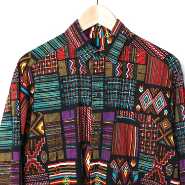 vintage BRIGHT western COLOR block 1990s y2k western men's rodeo WRANGLER brand button down shirt -- size large 