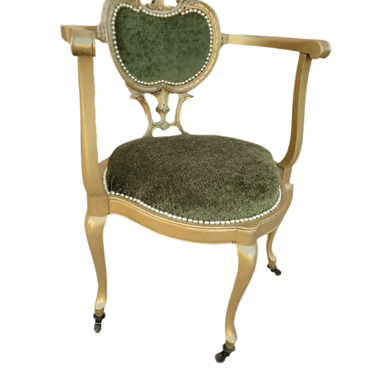 Vintage Victorian Ornate Gold Carved Corner Vanity Chair Newly Upholstered