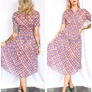 1940s Irene Dare Plaid Cotton dress - Small 