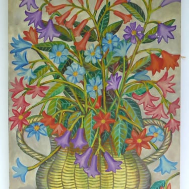 Gabriel Lévéque Oil/Masonite Floral Still Life Mid Century Modern Painting Haiti 1960s.