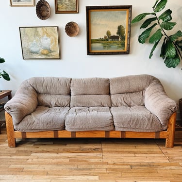 Neutral Upholstered Oak Sling Sofa