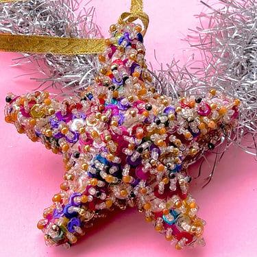 VINTAGE: Glass Beaded Sequin Star Ornament - Handcrafted - Holiday, Christmas, Xmas 