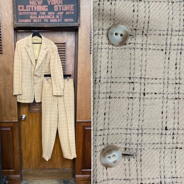 Vintage 1950’s Peak Lapel Elvis Rockabilly Wool Suit Two Piece Sportcoat Jacket, Pleated Pocket, Atomic Fleck, Rockabilly Suit, Rock n Roll, 