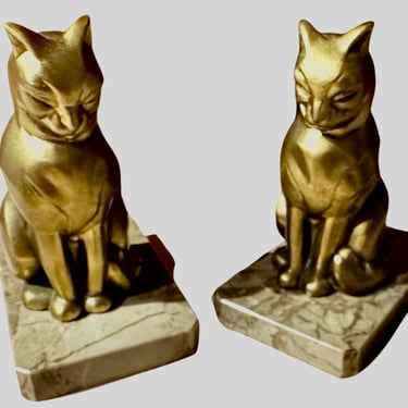 Art Deco Cubist Cat Bookends Pair by Artist Franjou