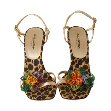 Dolce &amp; Gabbana Cheetah Print Beaded Flower Heels