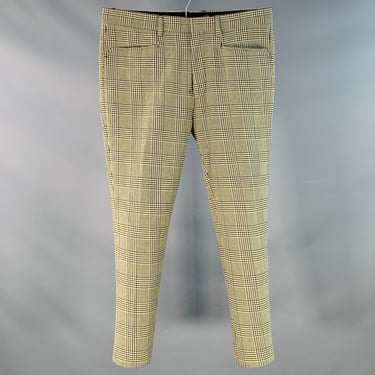 DRIES VAN NOTEN Size 32 Black White Yellow Houndstooth Cotton Slim Tapered Dress Pants