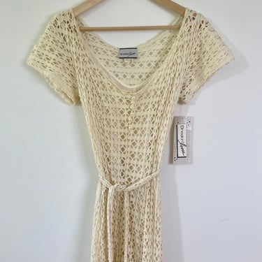 Vintage Maxi Dress - Breakin Loose Size 9/10 - Cream Color - Cutwork Fabric - Cap Sleeve - Scoop Neckline - NWT - Boho Summer Maxi Dress 