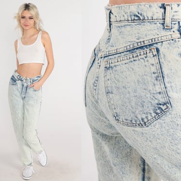 Acid Wash Jeans 80s Skinny Jeans Mom Jeans Ankle Zipper Retro High Waisted Rise Tapered Denim Pants Slim Leg Vintage 1980s Small 27 