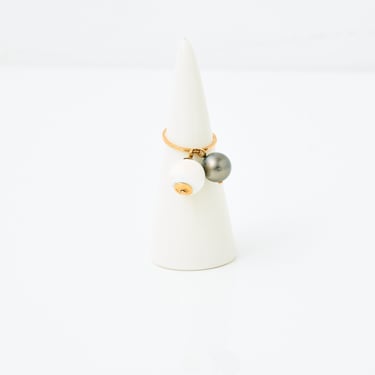 Rose Gold Ring with Black Pearl and Shell Drops