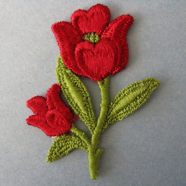 vintage tulip patch large red flower appliqué trim NOS 