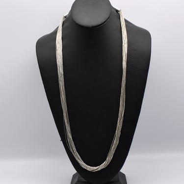 70's 30 strand liquid silver necklace, long fluid 925 sterling Southwestern torsade statement 