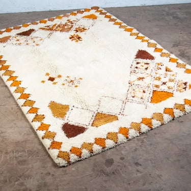 Mid Century Modern Artisanat Morocco Shag Rug 96&quot;x70&quot; Wool Area Orange White Mcm