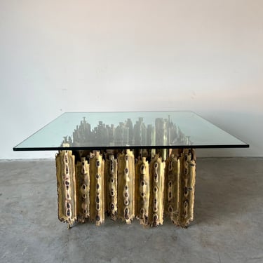 Sculptural Silas Seandel Torch Cut Brass Coffee Table 