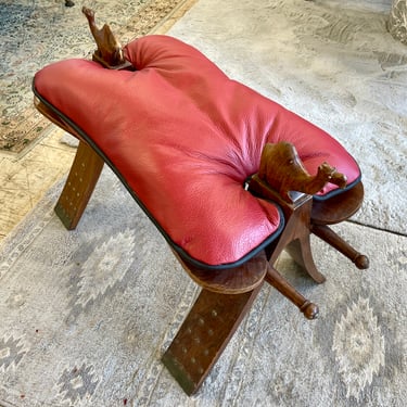 Wood Camel Saddle & Red Cushion