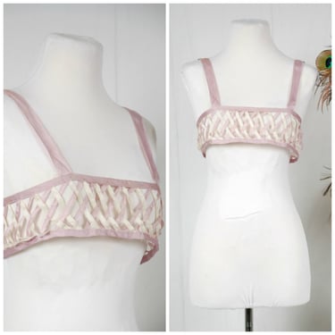 Vintage 1920s Bra - Truly Unique and Terribly Naughty Homemade 20s or 30s Two Tone Ribbon Bra XS 