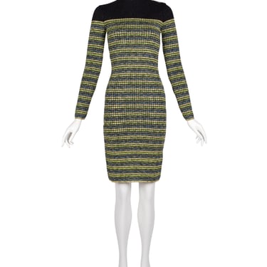 Jean Paul Gaultier Vintage AW 1990 Green Blue Black Gold Sparkly Striped Knit Mini Dress