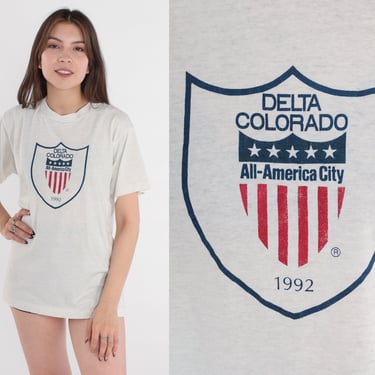 Delta Colorado Shirt 80s All-America City T-Shirt National Civic League Award Graphic Tee CO Single Stitch Vintage 1980s Screen Stars Large 