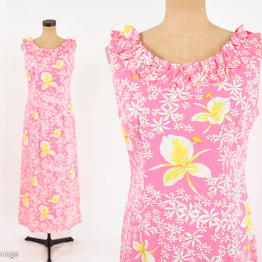 1970s Pink Hawaiian Maxi Dress | 70s Hawaiian Maxi Dress | Pali Casuals | Medium 
