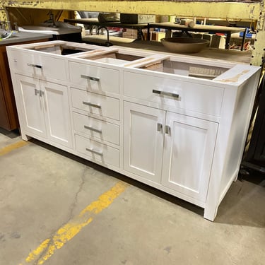 White 72" Bathroom Double Vanity Base with Chrome Pulls