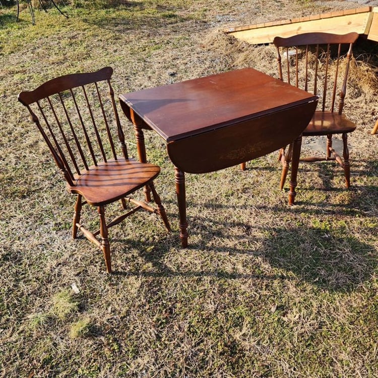 Cherry Drop Leaf Table and Two Chairs.