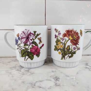 Vintage Ardalt Wildflowers No. 9011 A-F West Germany Bavarian Porcelain Coffee Mugs Set of 2 