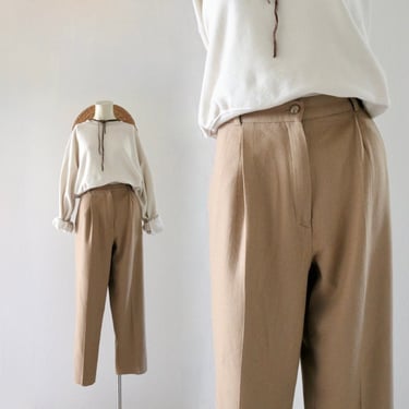 high waist tan wool trousers - 30 - vintage 90s high waisted camel brown gold pleated front medium pants 