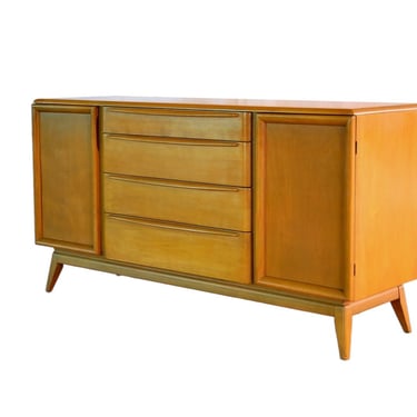 Free Shipping Within Continental US - Vintage Mid Century Solid Birch Wood Buffet Dovetailed Drawers Heywood Wakefield 