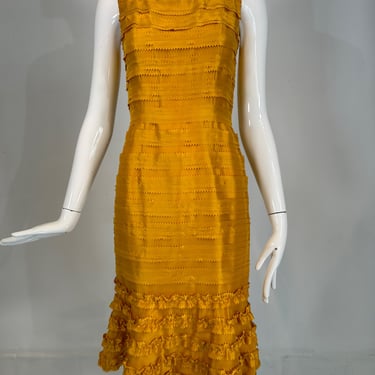 Oscar de la Renta Pre Fall 2011 Marigold Silk Pinked Edge Ruffle Neck Dress