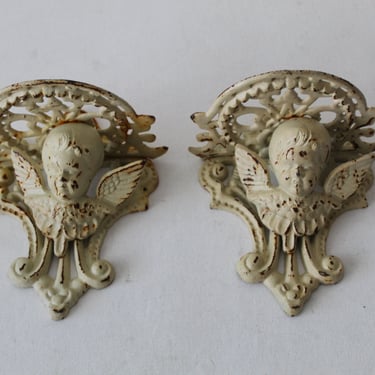 Cast Iron Cherub Angel Putti Victorian Style Brackets Accent Wall Shelves -a pair 