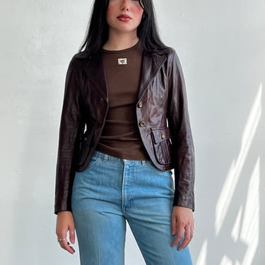 Vintage Deep Brown Leather Blazer (S)