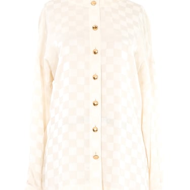 Escada Ivory Checkerboard Silk Blouse