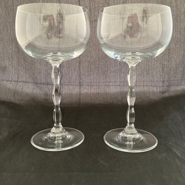 Set of 2 Mid Century Modern Cut Stem Crystal Large 10 Oz Crystal Cocktail Coupe Glasses, Margarita Glasses, Fostoria Westchester 