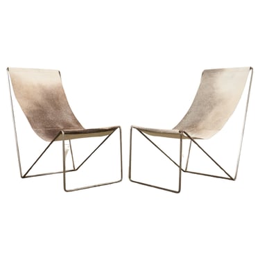 Pair of Verner Panton Style Cowhide Sling Lounge Chairs