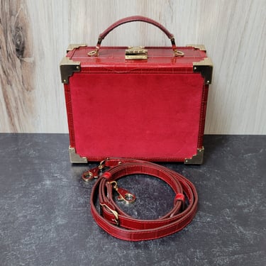 The Trunk by Aspinal of London Adjustable Crossbody Strap - Red Croc Print Designer Purse 