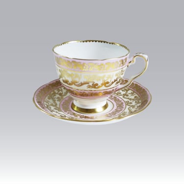 Pink and Gold Tea Cup and Saucer, Royal Stafford Vintage Teacup, Spring Wedding Dais Decor 