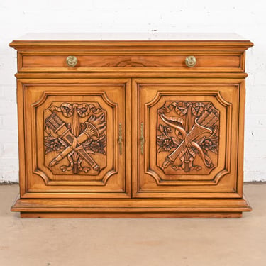 Karges French Regency Louis XVI Burled Walnut Sideboard Buffet or Bar Cabinet, Circa 1960s