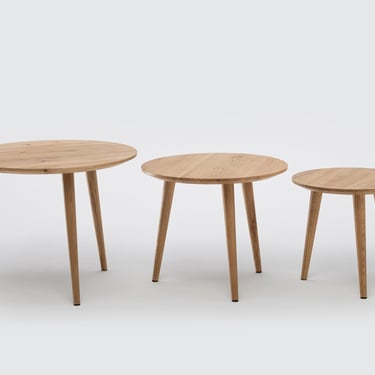 Oak Coffee Table, Round Set, Minimalist, Mid Century Modern 