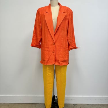 Vintage Linen Suit | 80s  Boxy  Jack Winter Blazer and High Waisted Trousers Pants | Womens Size 12 