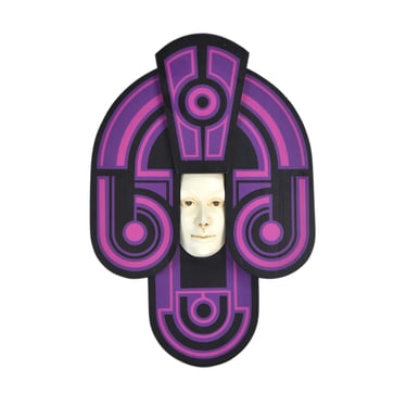 J.W. Eaton 1980’s Art Nouveau Deco Tron Inspired Wall Sculpture Purple w Face 