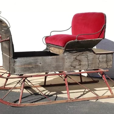 Antique Horse Drawn Sleigh, Buggy Seat, Authentic, Red-Painted, Red Vel., 1800s