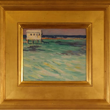 Charles H Woodbury Marine White House Oil on Board Estate Stamped CHW-40 Framed 