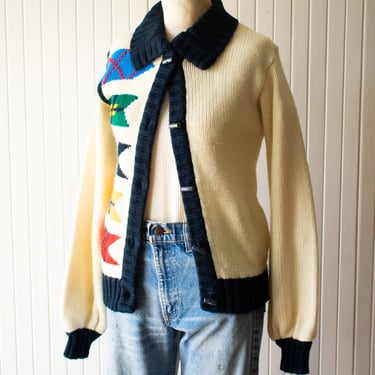 Vintage 1970s Knit Sailor Cardigan Small