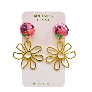 Sample Sale Sequins Flower Earrings-Pink