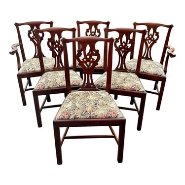 Vintage Henkel Harris 101 S Mahogany Pierced Back Dining Chairs - Set of 6 