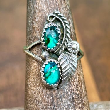 Sterling Silver Green Gemstone Ring  Native American Jewelry Retro 70s Handmade 