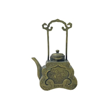 Asian Cast Metal Bronze Color Kid Fish Teapot Shape Display Art ws3460E 