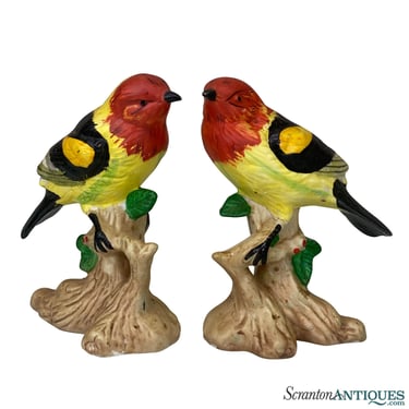 Vintage Western Tanager Bird Ceramic Sculpture - A Pair