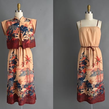 vintage 1970s Dress | Outstanding Tropical Hawaiian Novelty Print Cotton Dress | XS Small 