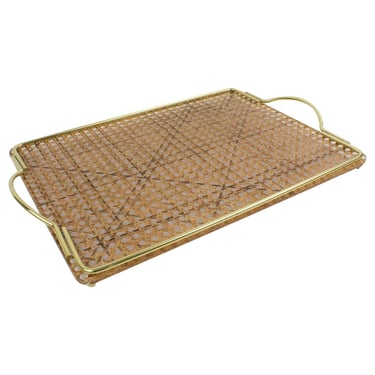 1970s Italian Lucite, Rattan and Brass Barware Serving Tray