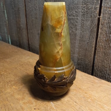 Vintage Art Deco Onyx and Brass Lamp Piece, 3 x 6